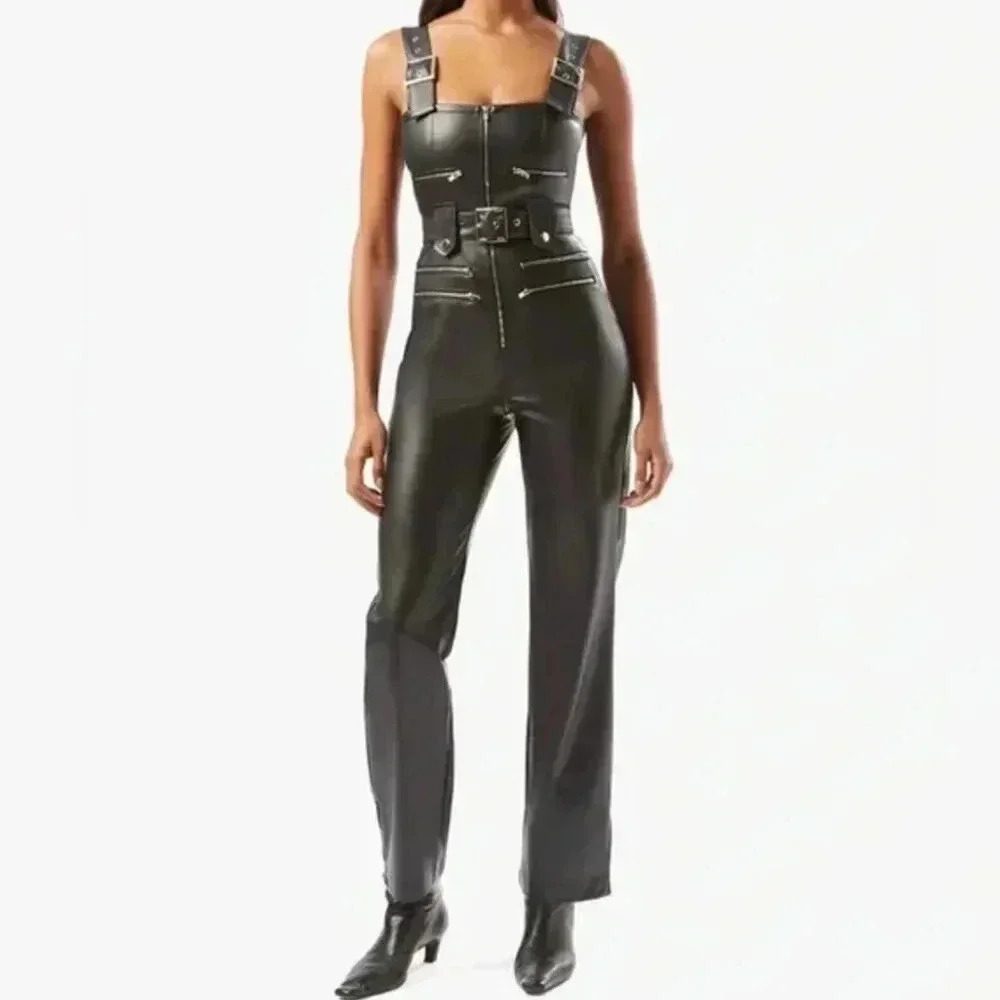NWT WeWoreWhat Vegan Leather Moto Overalls